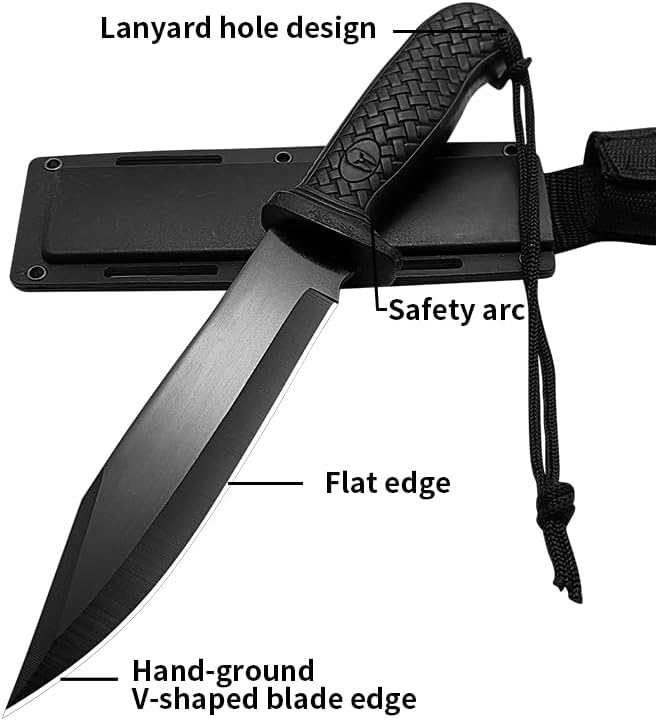 Fixed Blade Hunting Knife with Sheath - 11.89 Inch Full Tang Survival Knife ABS Handle &amp Brushed Blade for Camping Hunting Outdoor Gift (7.6 oz) (Shadow-B)