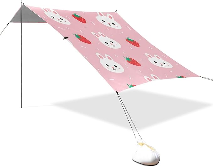 Beach Canopy with Windproof Ropes &amp Sandbags Beach Tent Sun Shade Sun Shelter for Camping Trips Fishing Backyard Fun or Picnics Rabbit