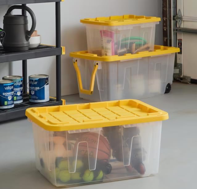 Large 27-Gallon Clear Heavy Duty Stackable Tote with Standard Snap Lid 108-Quart Storage Container