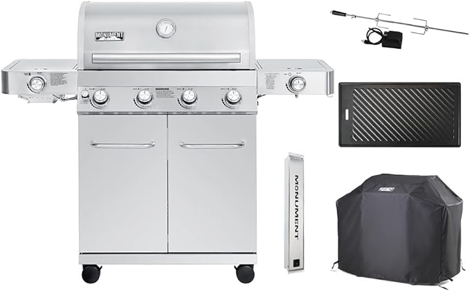 Monument Grills Larger 4-Burner Propane Gas Grills Stainless Steel Cabinet Style with Accessory Kit(5 items) Outdoor Use