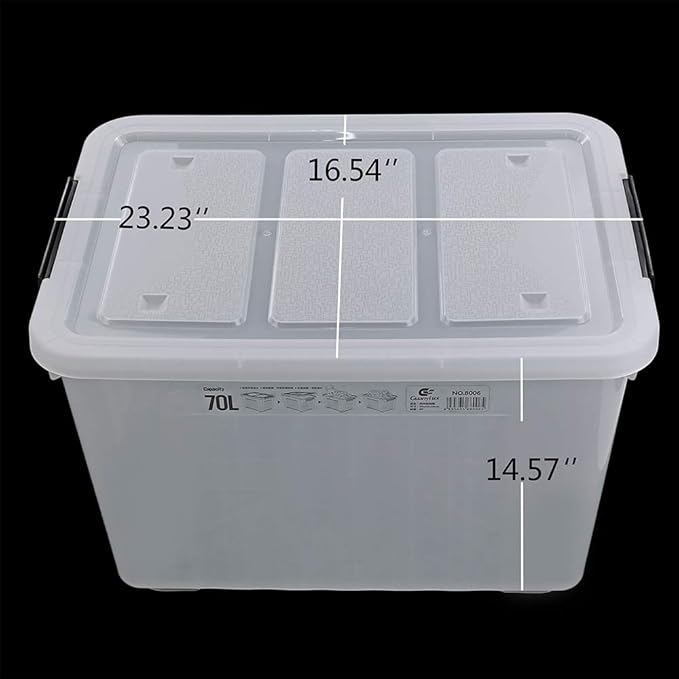 4-Pack 70 L Large Clear Storage Boxes Plastic Latching Boxes with Wheeles