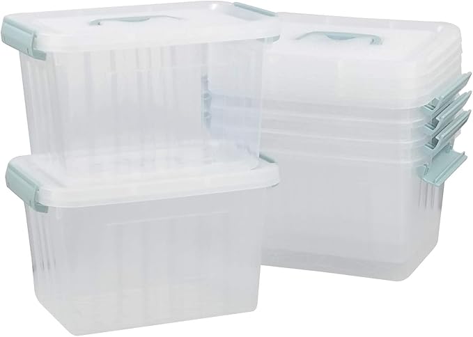 Gloreen 6 Packs 6 Quart Clear Lidded Storage Bins Plastic Latching Container Box with Handle