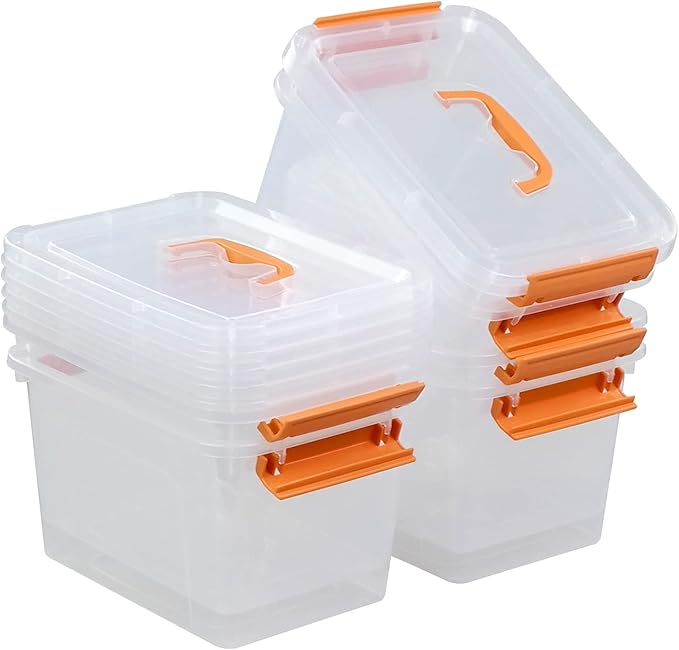 6-pack 5 Liter Small Plastic Boxes Clear Storage Bin with Lid