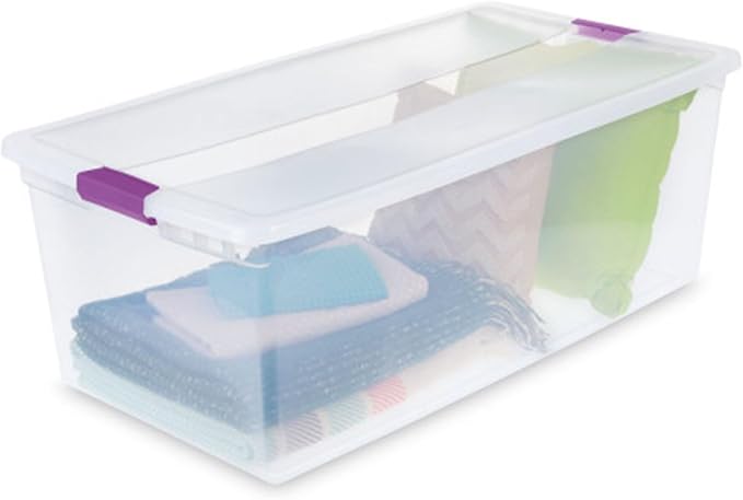 Sterilite 12-Pack 110 Quart ClearView Latch Box Stackable Organizer Bins with Latching Lids - Clear Plastic Organization Containers for Closet Bedroom Shelving Units and Everyday Home Storage