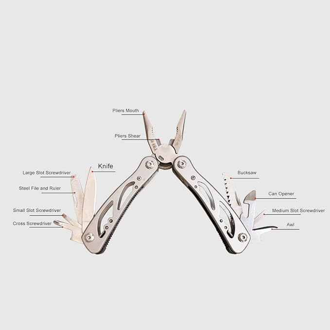 Professional 11 in 1 Multitool Pliers Stainless Steel Foldable Outdoor Camping Tool with Storage Bag 6 Inch Portable Survival Gear for Hiking Fishing