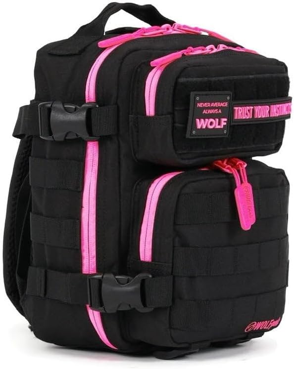 WOLFpak 9L Mini Tactical Backpack for Men &amp Women | Compact Small Everyday Carry Bag for Gym School Travel | Durable Water-Resistant Daypack with Molle System and Patch Panel (Black Neon Pink)