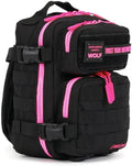 WOLFpak 9L Mini Tactical Backpack for Men &amp Women | Compact Small Everyday Carry Bag for Gym School Travel | Durable Water-Resistant Daypack with Molle System and Patch Panel (Black Neon Pink)