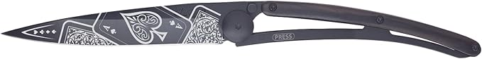 deejo - 37G Folding Pocket Knife with Belt Clip - Good Luck Design 3.7-Inch Stainless Steel Blade Black Titanium Finish Ebony Wood Handle - Lightweight EDC for Home Work and Outdoor Use