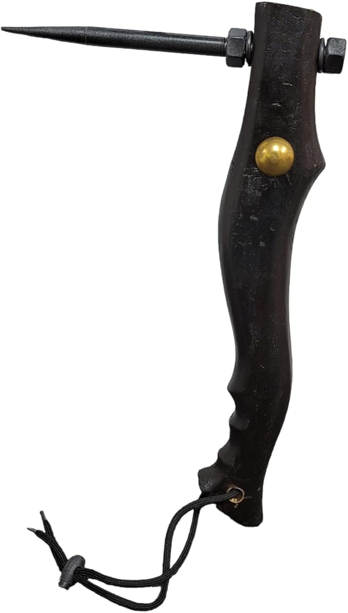 Hand Forged Ice Pick Axe Polished Wood Handle Removable Marlin Spike Lanyard Grip (Dark Brown)