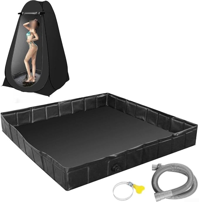 Camping Shower Base Foldable Portable Tray with 100cm Drain Hose Large Outdoor Shower Floor Mat 104x104cm