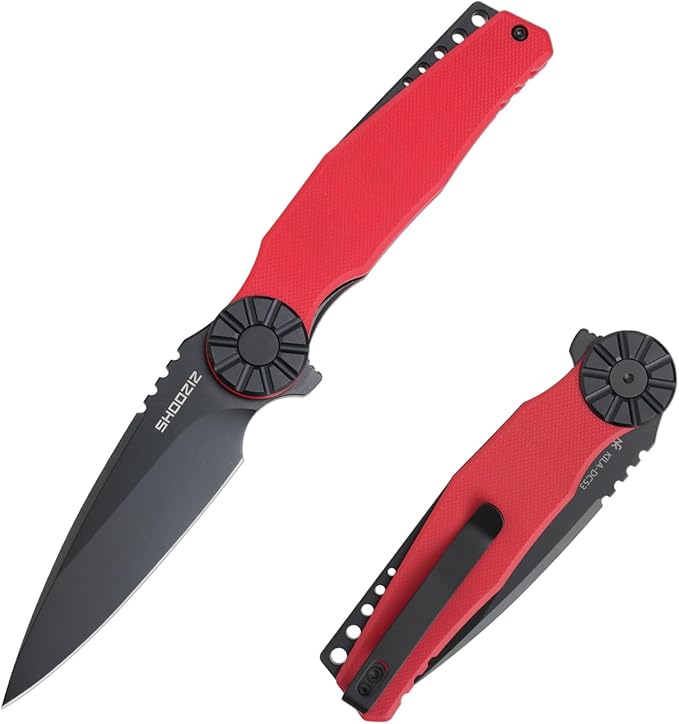 EDC Knives - Folding Pocket Knife For 3.15 DC53 Steel PVD Blade Aluminum Bolster + Red G10 with Clip for Man Camping KILA-RGB.