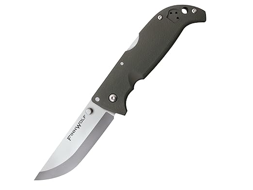 COLD STEEL Finn Wolf 3.5in AUS8A Razor-Sharp Straight Back Blade 4.375in Griv-Ex OD Green Handle Hunting Folding Knife Boxed