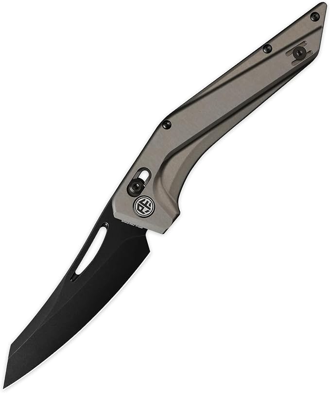 Petrified fish PFP15 Frigate Folding Knife3.82 CPM S35VN Steel Black Stonewashed Blade Aluminium Handle Pocket Knife for Camping Outdoor (Gray Aluminum &amp Black Finished)