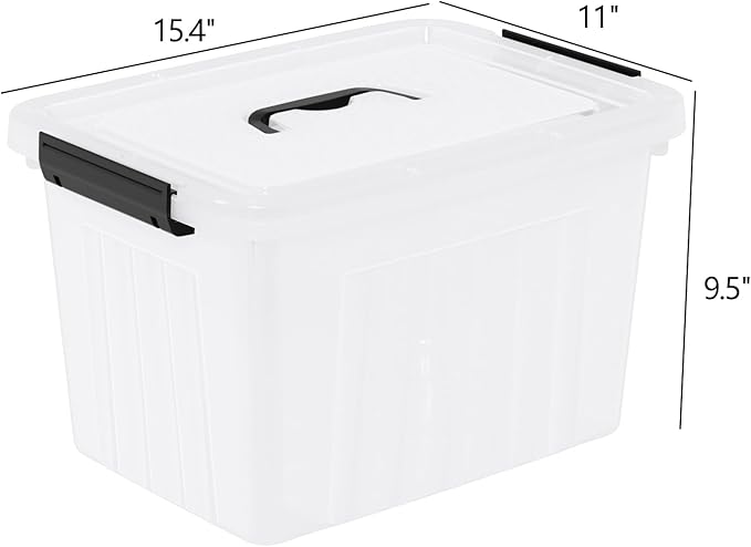 4 Pack Plastic Storage Boxes Lidded Storage Bins with Handle 20L Clear