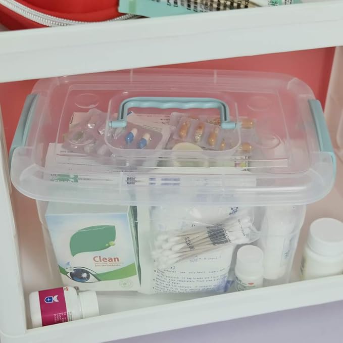 Sandmovie Clear Storage Latch Bin Plastic Storage Container Box with Lid and Handle 6 Packs
