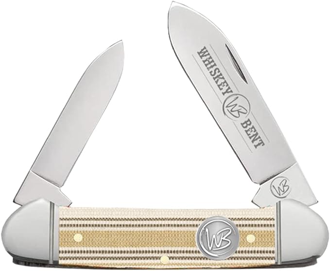 WHISKEY BENT HAT CO. Traditional Canoe Folding Knife 3.63 Closed Length 440C Stainless Steel Blades (Burlap)