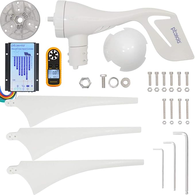 PIKASOLA Wind Turbine Generator 12V 400W with a 30A Hybrid Charge Controller. As Solar and Wind Charge Controller which can Add Max 500W Solar Panel for 12V Battery.
