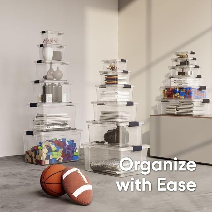 Superio Clear Storage Bins with Lids X-Deep (4 Pack) Small Organizer Box for Home Kitchen Garage- Store Food Supplies and Hair Accessories (2.5 4.75 8.7 14.25 Qt)