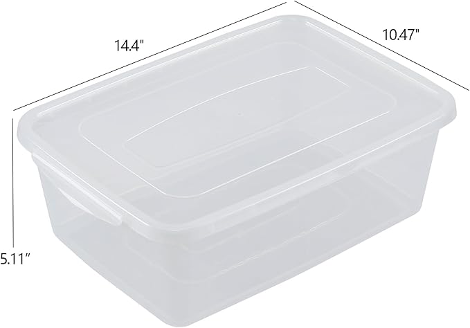 14 Quart Plastic Latching Storage Bin with Lid Clear Stackable Fridge Organizer Box 4 Packs