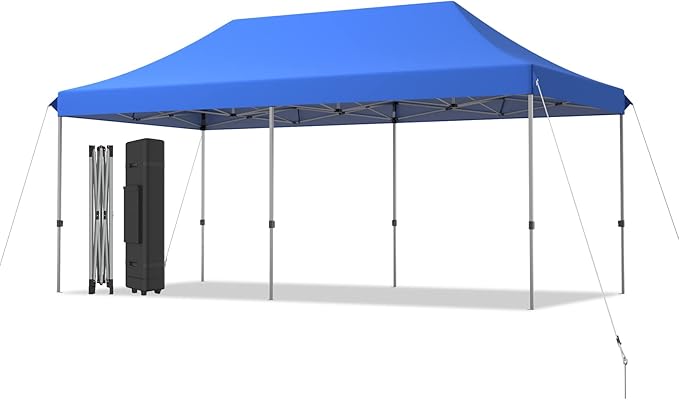 Tangkula 10x20 Ft Pop Up Canopy Tent Easy Set-up Outdoor Commercial Instant Tent with Roller Bag 3 Adjustable Heights Portable Folding Canopy with 200 Square Feet of Shade (Blue)