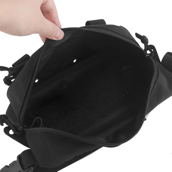 Assault Dangler Pouch with Elastic Loops Panel*2 Hook Loop Tongue for Plate Carrier Chest Rig Top Arc Opening Half Zip Tactical Fanny Pack Sling Bag Concealed Carry EDC IFAK Medical Drop Pouch-BLK