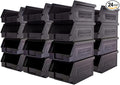 24 Pack Plastic Storage Bins Hanging Stackable Storage Organizer Bin for Warehouses Workshops 7-Inch x 4-Inch x 3-Inch Black