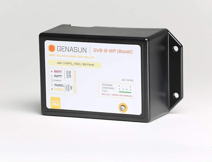 Genasun GVB-8-Li-56.8V-WP 8 A (Input) 350 W Solar Panel Waterproof Voltage Boosting MPPT Solar Charge Controller for 48 V Nominal 16S LiFePO4 Batteries (Golf Carts Electric Boats etc.)