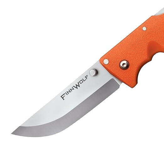 Cold Steel Finn Wolf 3.5in AUS8A Razor-Sharp Straight Back Blade 4.375in Griv-Ex Blaze Orange Handle Hunting Folding Knife Blister Pack