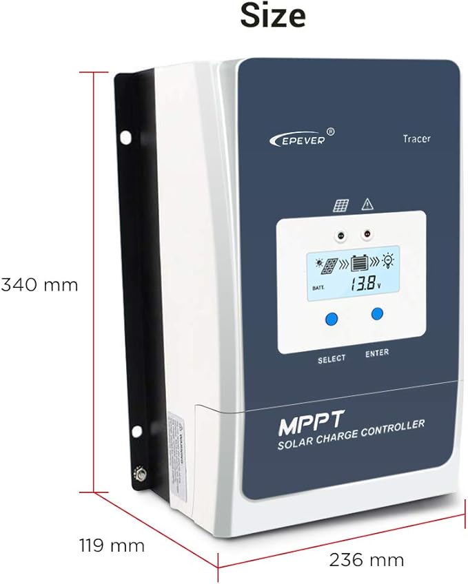 EPEVER 60A MPPT Solar Charge Controller 12V/24V/36V/48V Auto Max.PV 150V Input Negative Ground Solar Panel Charge Regulator with MT50 Remote Meter Temperature Sensor RTS &amp PC Communication Cable R