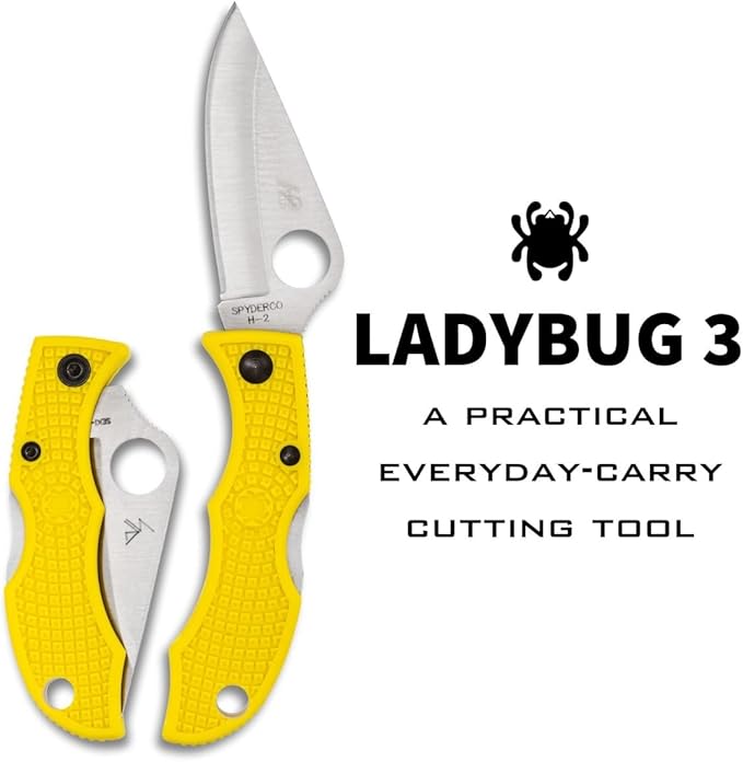 Spyderco Ladybug 3 Salt Folding Pocket Knife with 1.9 H-2 Steel Blade and FRN Handle - EDC Knife for Men and Women Perfect for Hunting Tactical Camping Survival Hiking - PlainEdge - LYLP3