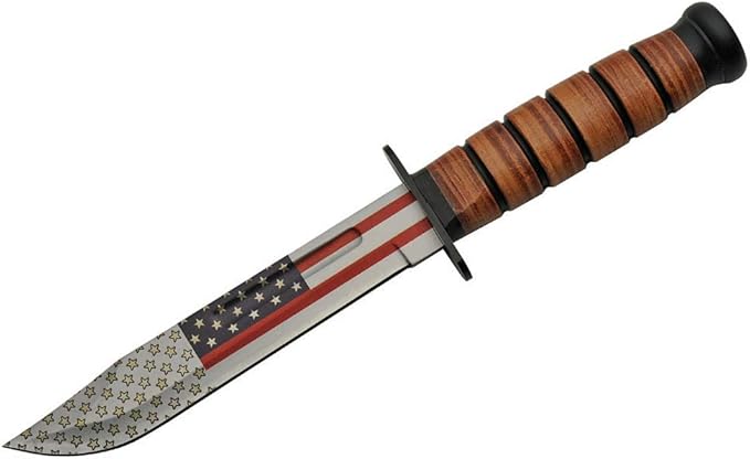 SZCO Hunting Knife 12.25 Inch - Flag Camping Knife with Leather Handle Stainless Steel Blade &amp Sheath - Pocket Knife for Hunting Camping &amp Outdoor Uses - Knives for Men
