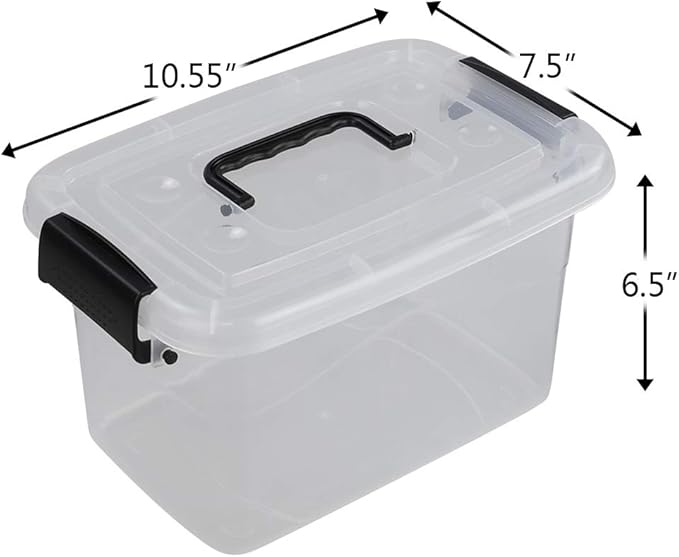 Ramddy 5 Quart Clear Plastic Bins with Lid Versatile Latching Box with Black Handles 6 Packs