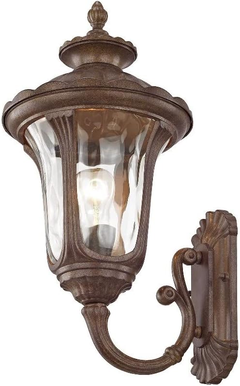 Livex Lighting 7652-58 Oxford 1 Light Imperial Bronze Cast Aluminum Wall Lantern with Light Amber Water Glass