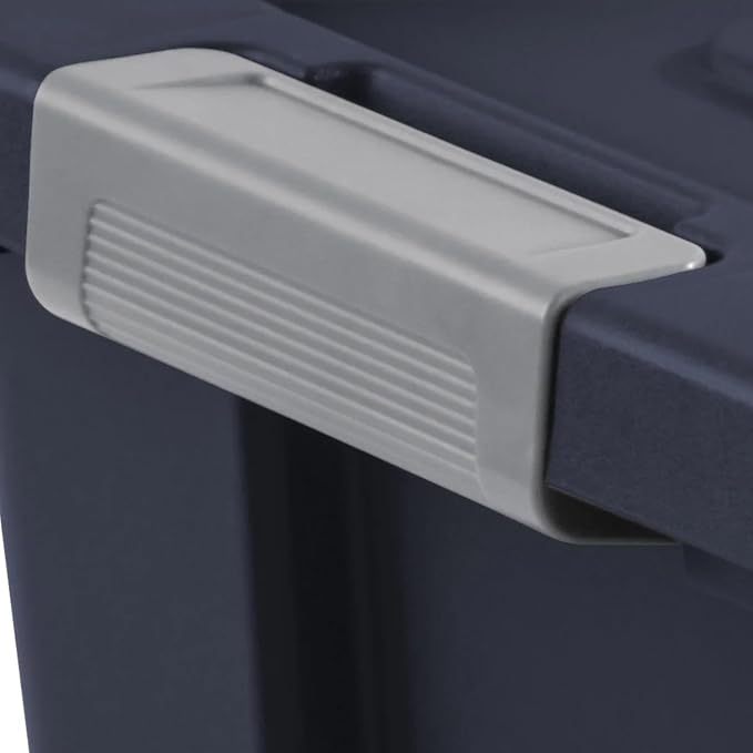 30 Gallon Heavy-Duty Storage Tote with Locking Lid | Rugged Plastic Storage Bin for Garage Basement &amp Attic Organization | Extra-Large 30 Gal Capacity Stackable Design - Dark Blue
