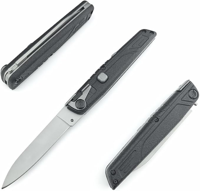 HUAAO Manually Operated Button-Lock Knife 440C Steel Blade ABS Handle With Nylon Sheath EDC Outdoor Camping Tool