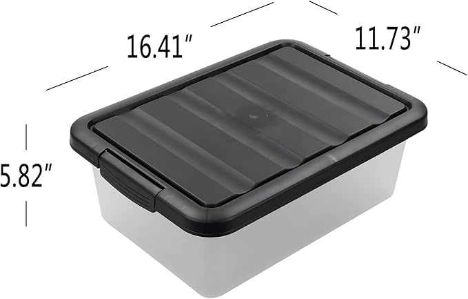 Teyyvn 14 L Clear Storage Box 2-Pack Plastic Storage Bin with Black Lid