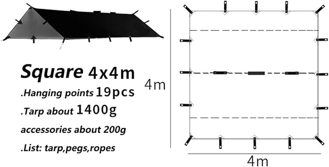 210t Polyester Ultralight Outdoor Camping Black Silver Coating Square Hexagon Sun Shelter