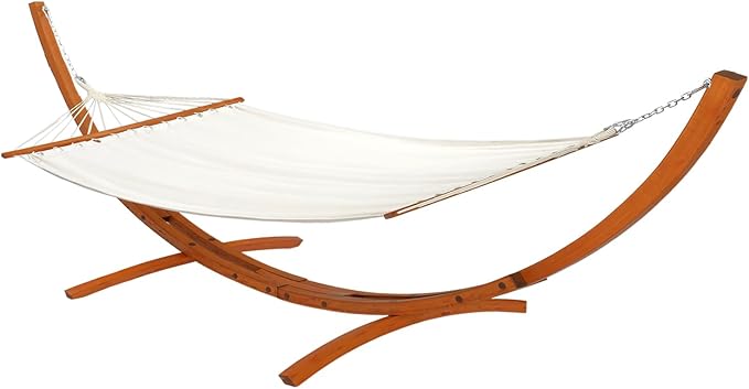 OnCloud Double Hammock Wood Arc Stand Wooden Hammock W/Stand Classic Natural Hammock Set for Yard Garden (14 ft Set)