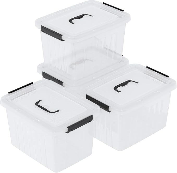 4 Packs 20 L Clear Plastic Storage Bins Stackable Organizer Containers with Lids Latching Box with Handle