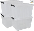 Xyskin 4-Pack 50 Quart Heavy Duty Plastic Storage Bins Stackable Containers with Clear Lids &amp BlackLatches for Bedding Clothing Holiday Decor Ideal for Garage &amp Closet