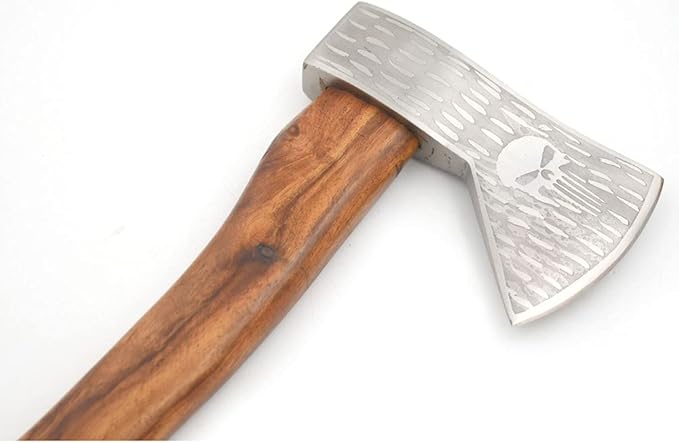 Hand Forged Viking Bearded Axe – 1075 High Carbon Steel Handmade Medieval Style Camping &amp Hunting Axe with Ash Wood Handle and Leather Sheath (P-Skull)