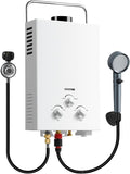 6L Portable Natural Gas 1.58GPM Instant Hot Shower for Camping/RV 40K BTU Tankless Water Heater(White)
