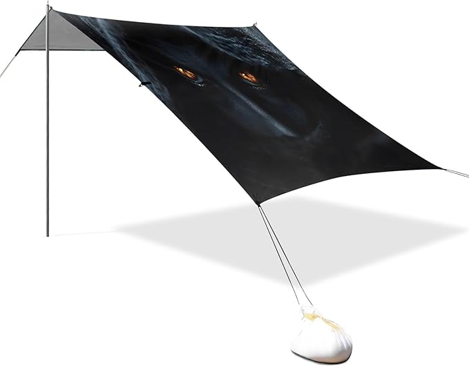 Devil Eyes Black Beach Tent Sun Shelter Set UPF50+ UV Protection 10.5 x 9.19 FT Camping Shade Canopy with Sandbags Sand Anchors Carrying Bag and Others