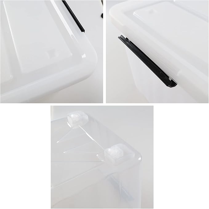 70 Qt Stackable Plastic Storage Bins with Lids 4 Pack See-Through Organizing Containers Box Durable Nestable Containers Organize Shoes Closet Shelves Clothes Blankets Towels Clear