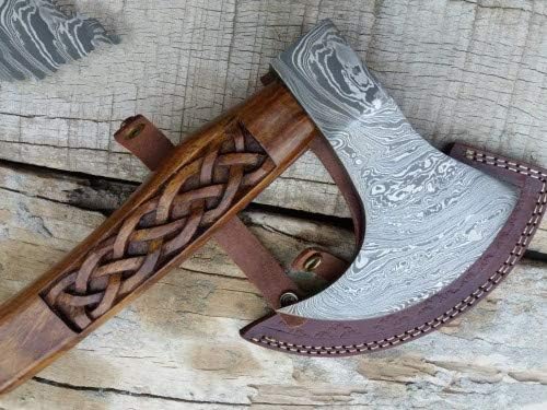 Axe Damascus Steel 18 Natural Wood Handle Double Headed Axe/Hand Forged Woodsman Axe