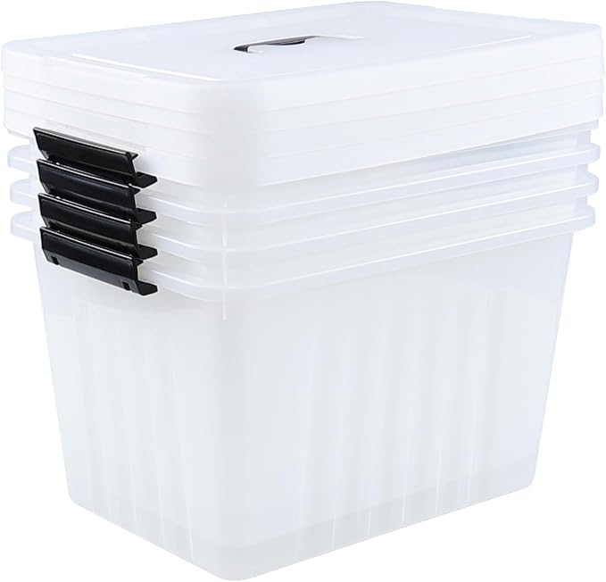 Vababa 4-Pack 18 Quart Clear Plastic Latch Storage Boxes with Lids