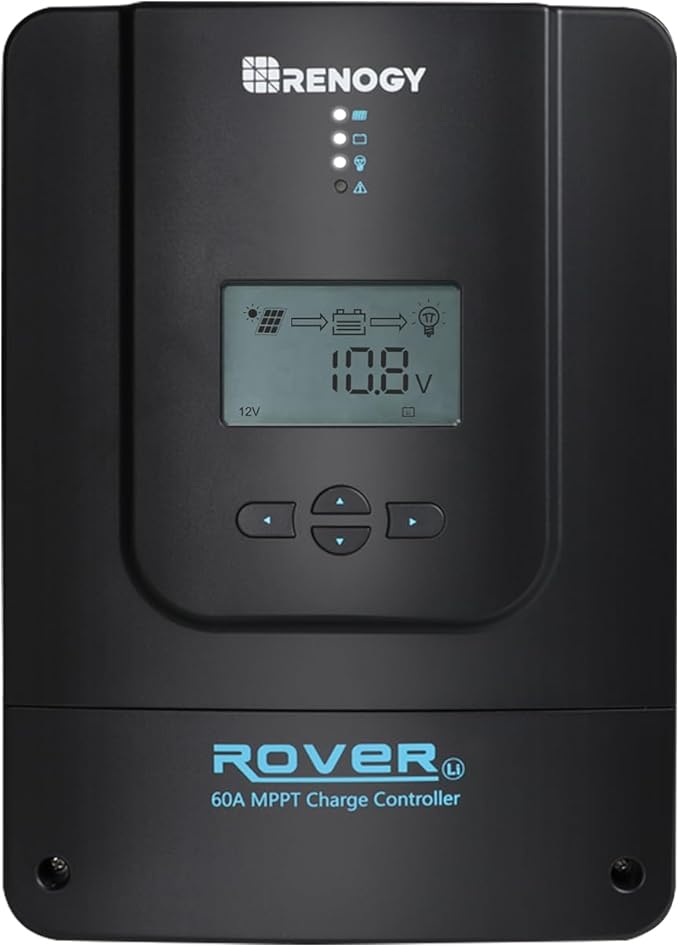 Renogy Charge Controller-Rover 60A MPPT 12V/24V/36V/48V Auto-Detect LCD Display | 99.9% Efficiency for Gel/Flooded/Lithium Batteries | Dual-Peak Tracking &amp Modbus Support (60A 12V/24V/36V/48V)
