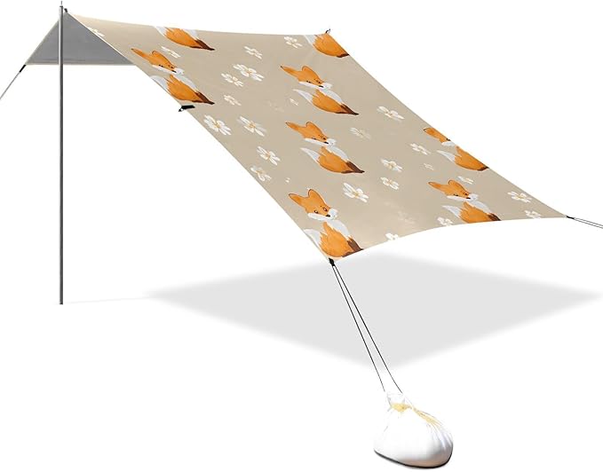 ALAZA Daisy Fox Pattern Beach Tent Sun Shelter Portable Canopy Sunshade for Outdoor Camping Picnics Backyard Fun 10x9 ft