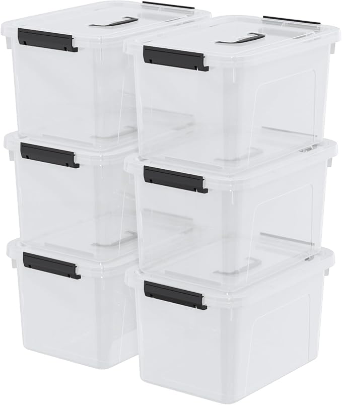 6 Quart Plastic Storage Bins with Handles Small Clear Lidded Storage Bins 6 Packs
