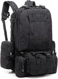 55L Military Tactical Backpack for Men Army 3 Day Assault Pack Large Camping Detachable Rucksack Molle Bag (Black)